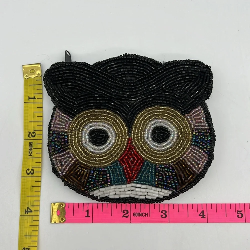 Unbranded Beaded Winking Owl Coin Purse Cosmetic Pouch